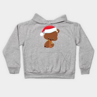 Christmas Bear, Cute Bear, Santa Hat, Scarf, Xmas Kids Hoodie